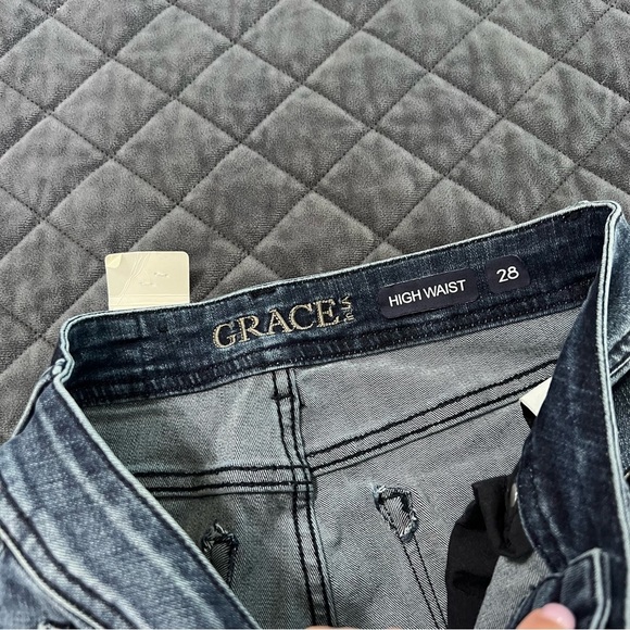 Grace in LA Flare Jeans Women's 28 Raw Hem Bell Bottom High Waist CL - Picture 5 of 11